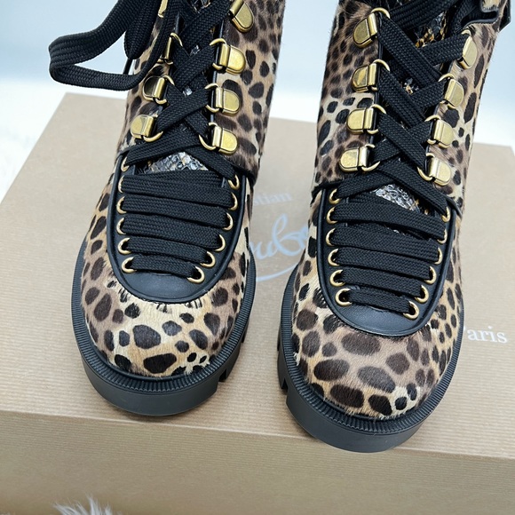 Christian Louboutin | Cheetah-Print Calf Hair Combat Boots - Picture 9 of 16